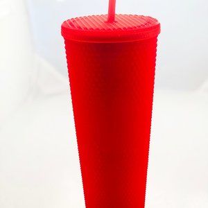 Starbucks deep red studded tumbler with straw